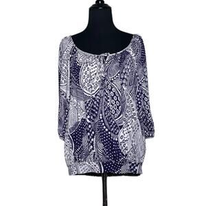 Phase Eight blue cream  floral patchwork tunic blouse size 12